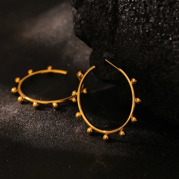 Gold Boho Ball Hoop Statement Earrings - Picture 4 of 4